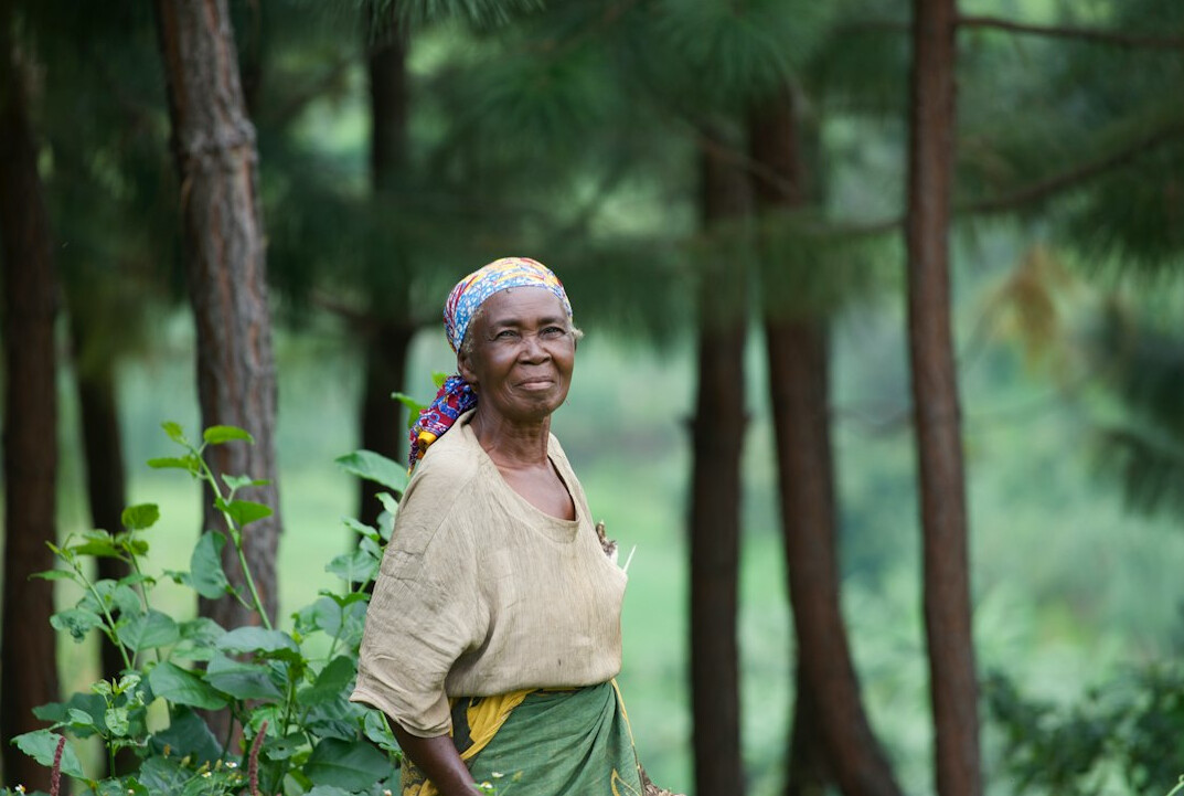 Studio portrait of a smiling Swiss senior woman hiker