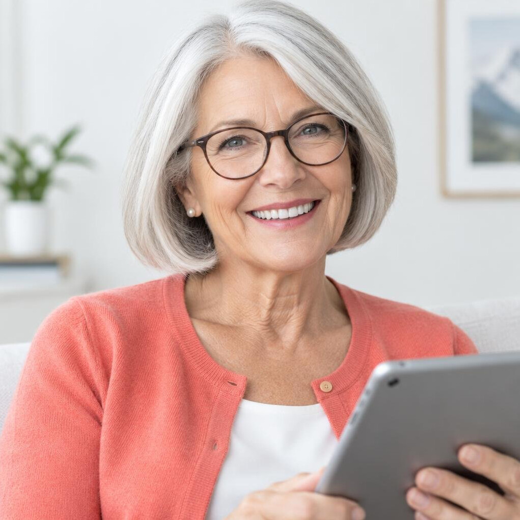 Portrait of an active senior woman holding a tablet