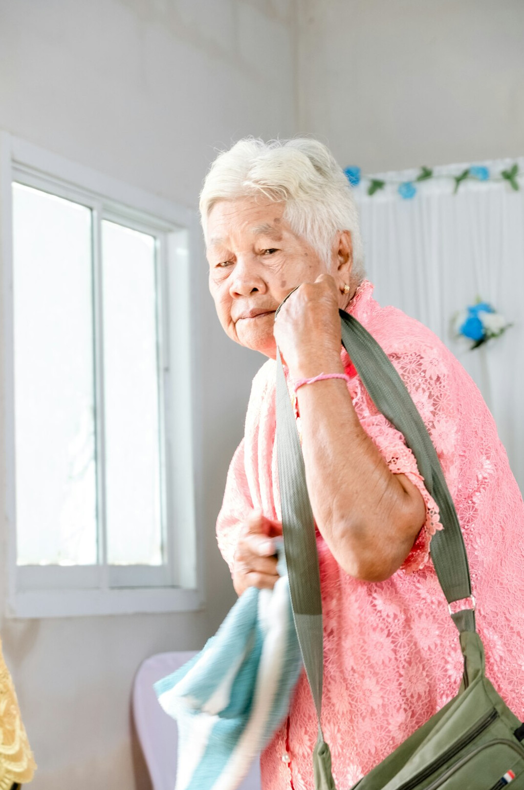 elderly woman doing chair exercises