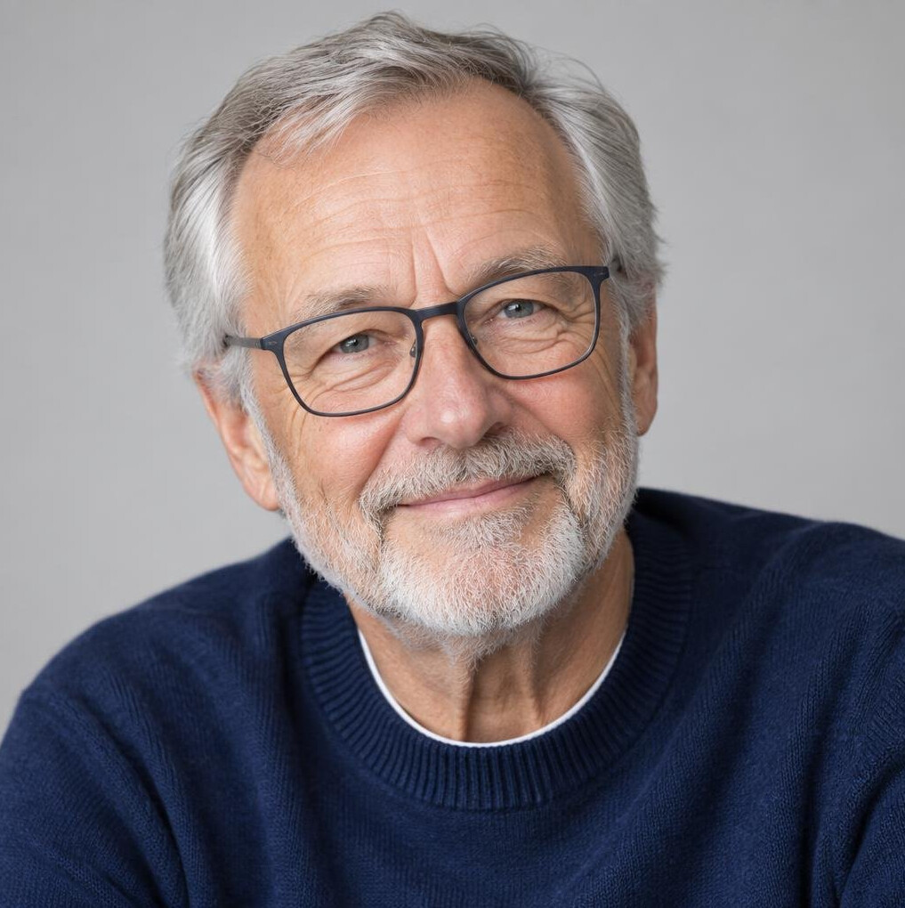 Portrait of a friendly senior man with glasses